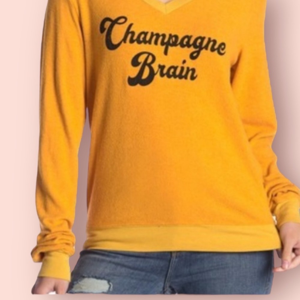 Wildfox Champagne Brain Mustard Yellow Sweatshirt USA Made Womens Size S